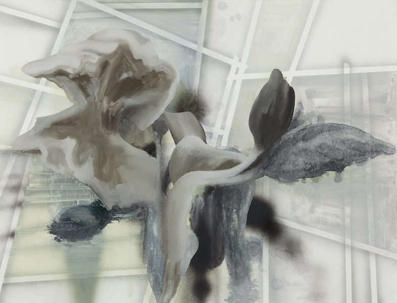 Wolfgang Ellenrieder: Schwarze Tulpen, 2012, Pigment, Bindemittel, 
Siebdruck und Holzschnitt auf Büttenpapier, 158 x 108 cm

